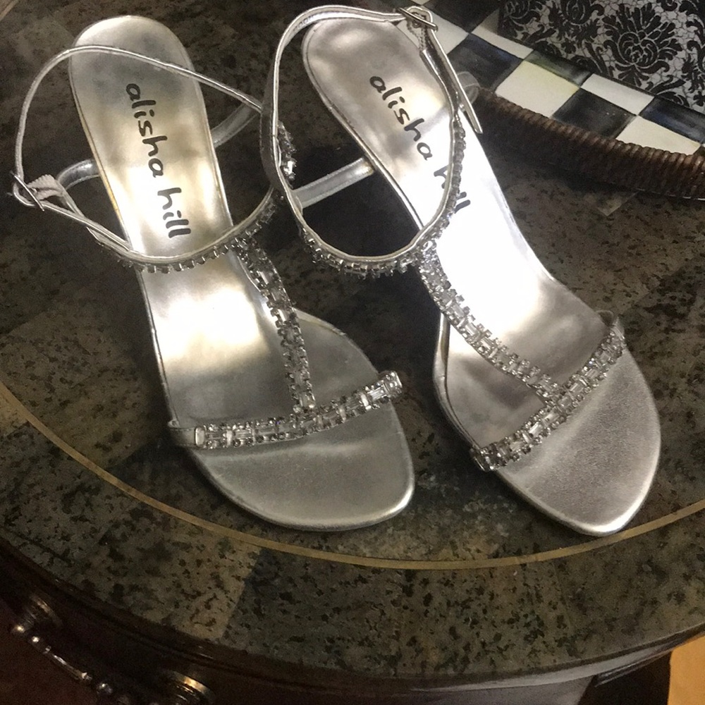 Embellished silver heels